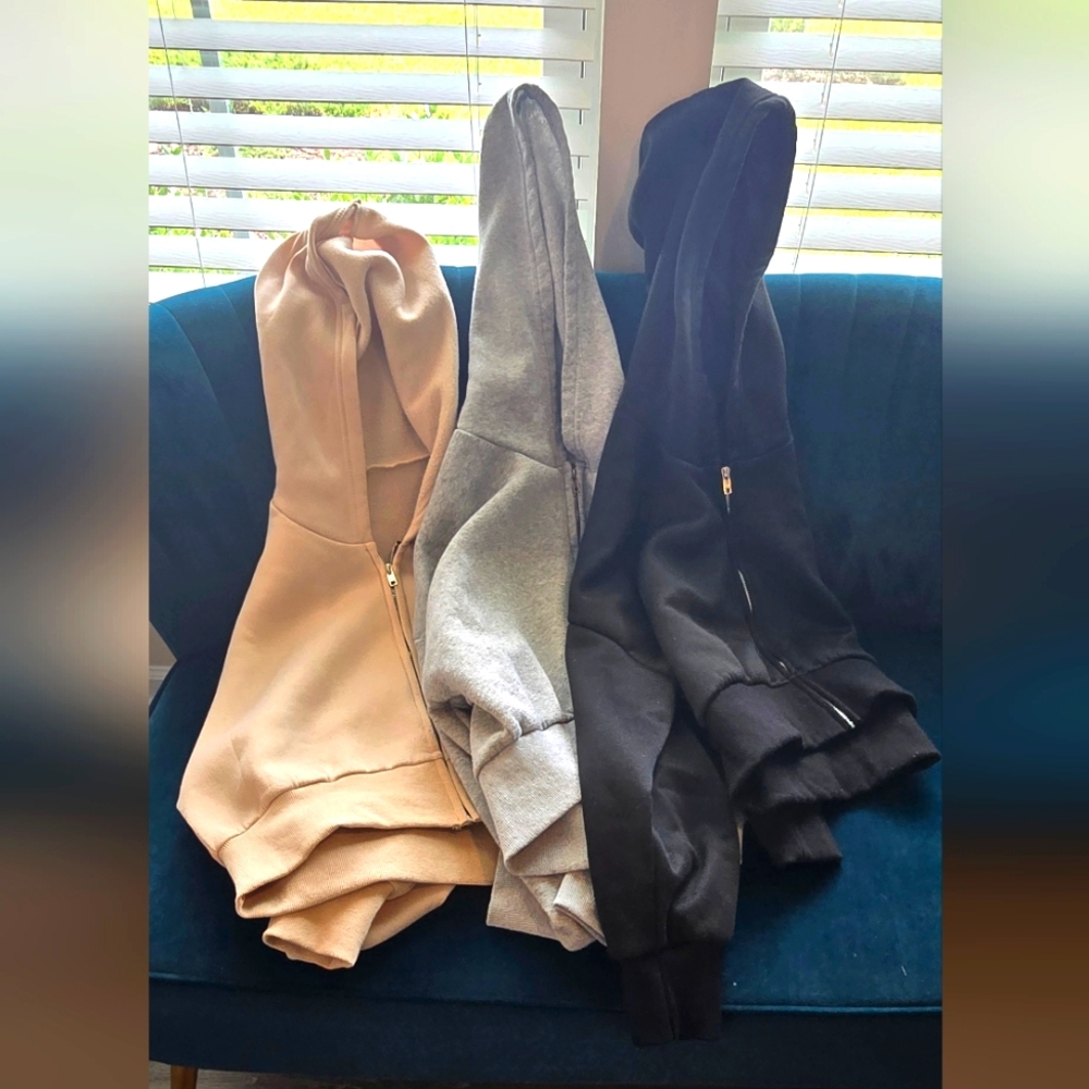 Trio of Hoodies Bundle in Black, Gray, and Tan